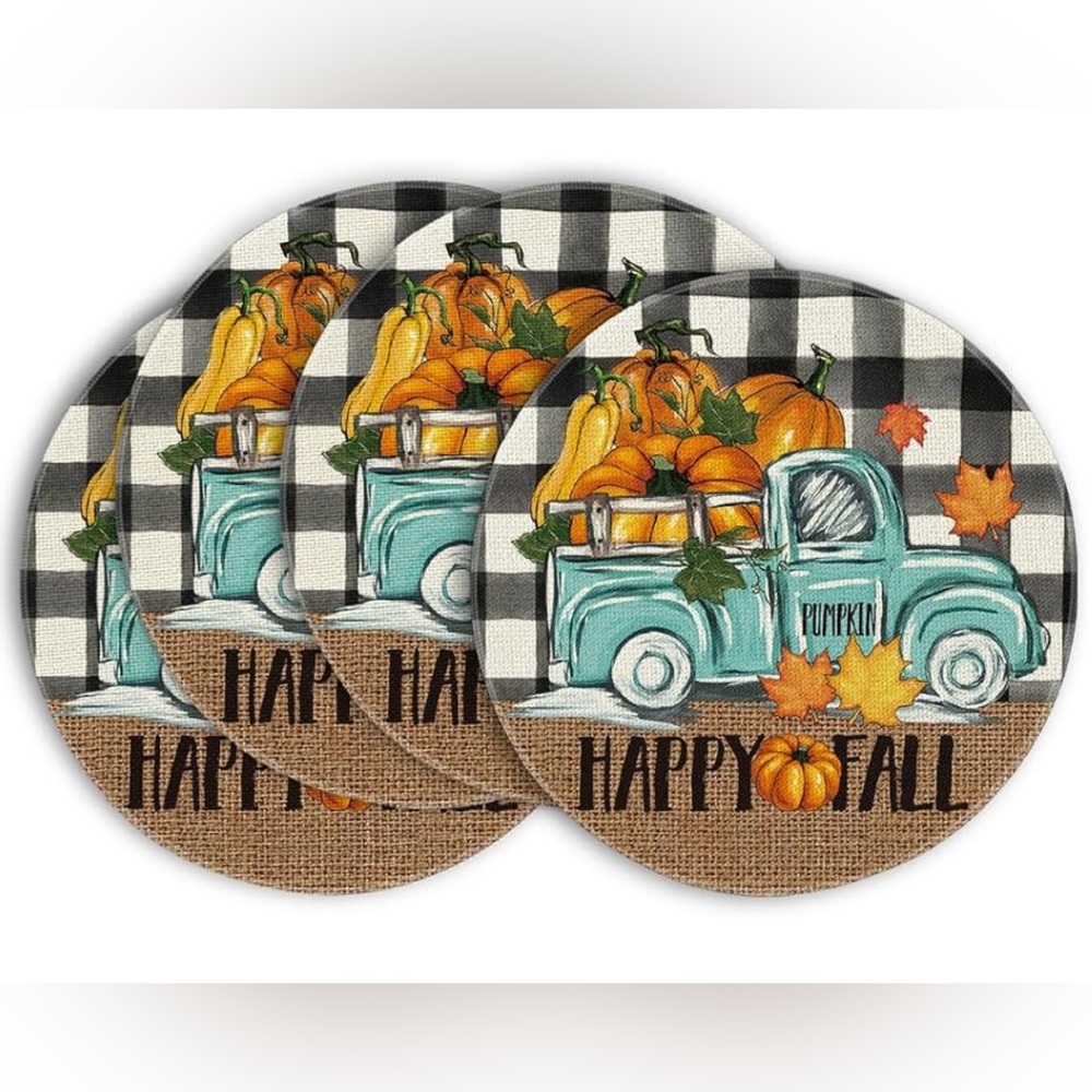 Set of 4 Fall Buffalo Plaid Pumpkin Truck Placemats